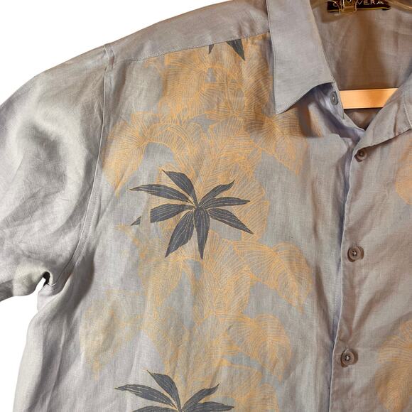 Cubavera Men's XXL Blue Linen Palm Tree Guayabera SS Shirt - Picture 2 of 9